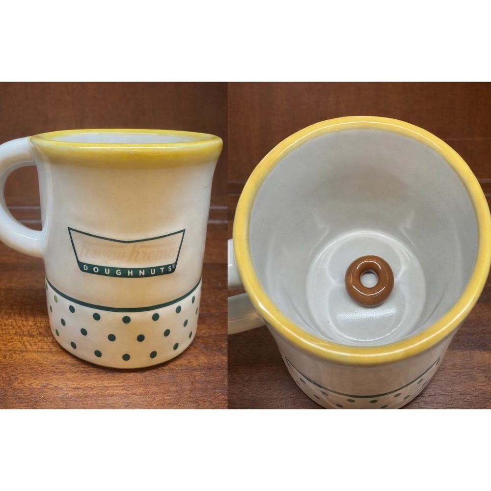 Krispy‎ Kreme Doughnuts Ceramic Coffee Mug Hidden Donut Inside Polka Dot Cup